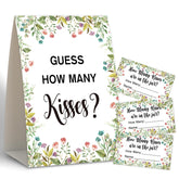 Floral Theme How Many Kisses Bridal Shower Game,Wedding Shower,Bridal Shower Decorations,Popular Bridal Shower Games,Engagement Party Game,Set Including 1 Sign And 50 Guessing Cards-11