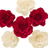 Crepe Paper Flower Decorations For Wall, Wedding Backdrop, Valentine'S Day, Nursery Room, Bridal Shower, Baby Shower, Birthday Party (Red, Beige, Set Of 6)