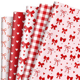 10 Sheet Valentine'S Day Cherry Red Bow Wrapping Paper -Not Roll- Valentine Gift Wrap Paper Folded Flat Plaid Heart Bow Craft Paper For Diy Crafts Party Supplies, 19.7 X 27.6 Inch