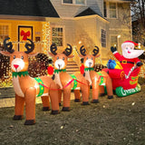 12Ft Christmas Inflatables Santa Claus On Sleigh With Reindeer Deer Merry Christmas Blow Up Yard Décor Led Light For Xma