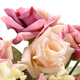 Artificial Flowers With Vase, 2Pcs Pink Silk Roses In Pot, Fake Flowers Bouquet Decoration In Ceramics Vase Faux Floral Arrangement For Table Centerpieces Spring Decor Home Office Farmhouse
