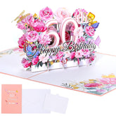 60Th Birthday Pop Up Card For Her, Happy 60Th Birthday Pop Up Greeting Card For Women Beautiful Birthday Card Gift For Grandma, Mom, Wife And Friend With Blank Note And Envelope