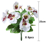 6Pcs Uv Resistant Artificial Flowers Artificial Pansy Bushes Faux Plastic Flower Fake Plants Indoor Outdoor Home Garden Decoration (White)