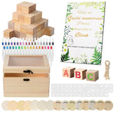 144 Pcs Baby Shower Game Sign Kit, Baby Shower Blocks Games Sets, Includes 50 Diy Blank Wooden Blocks, 41 Stencils, 36 Paint Markers, 15 Advice Cards, 1 Storage Box And 1 Wooden Sign