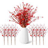 8Pcs Valentines Day Decorations Flowers Artificial Berry Floral,Red Pink White Valentine Heart Shaped Branches Gifts For Home,Valentines Party Decor,Wedding,New Year Decor