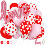 Valentines Day Balloons, Red Pink White Heart Print Balloons With Foil Love Valentines Balloon For Women Girls Birthday Bachelorette Bridal Shower Wedding Engagement Anniversary Party Decorations