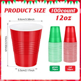 100 Pcs Red And Green Christmas Plastic Cups 12 Oz, Bulk Green And Red Disposable Xmas Party Cups For Merry Christmas Holiday Wedding Birthday Theme Party Supplies Decorations