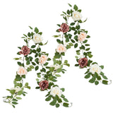 Artificial Rose Garlands Rose Vines Leaves Banners Hanging Floral Garland Fake Rose Flower Vine For Wedding Arch Ceremony Home Garden Outdoor Party Wall Decorations