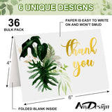 36 Pack Summer Thank You Cards Bulk Tropical Palm Leaves Thank You Note Cards With Stickers Envelopes Gold Foil Thank You Greeting Cards For Baby Shower Wedding Birthday Party Graduation
