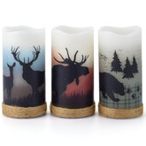 3Pcs Battery Operated Real Wax Pillar Candles With Charming Deer,Moose, Bear Decals,Flameless Flickering Led Candles With Hemp Rope And 6H Timer,Rustic Home Decor For Christmas (D3 X H6)
