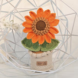 Handmade Crochet Sunflower In Flowerpot, Artificial Knitted Flower Decoration, Orange And Green, Home Office Desk Decor Gifts For Ladies Holiday, Car Dashboard Decorations, Handwoven Flowers
