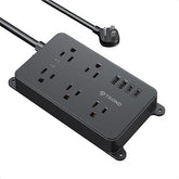 Surge Protector Power Strip 5 Outlets 4 USB Ports 2 USB C 5FT Flat Plug Wall Mount 1300J Black