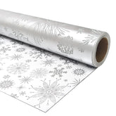 Mini Short Christmas Wrapping Paper Roll - Reversible Design (17 Inches X 32.8 Feet) - Silver & Gray Pinecone, Branches, Snowflakes