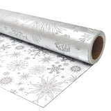 Mini Short Christmas Wrapping Paper Roll - Reversible Design (17 Inches X 32.8 Feet) - Silver & Gray Pinecone, Branches, Snowflakes