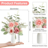Small 11" Artificial Flowers In Ceramic Vase - Pink Silk Flower Centerpiece For Dining Table, Office, Wedding & Farmhouse, Home Decor Gifts