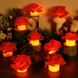 12 Pack Led Candles With Artificial Flowers, 200+Hour Battery Operated Tea Lights Candles For Centerpiece Table, Party, Wedding Anniversary Decorations (Red)