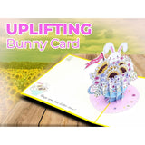 Sunny Bunny Get Well Soon 3D Pop-Up Card – Sunflower Bouquet With Cute Bunny In Teacup – Encouragement, Speedy Recovery, Thinking Of You, Cheer Up Gift For Friends & Family – 6” X 6”
