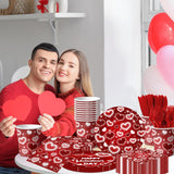 Valentines Day Party Decorations - 144Pcs Romantic Red Heart Plates And Napkins Happy Valentine'S Day Tableware Serves 24