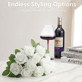 Artificial Flowers 24 Item Artificial Silk Flowers With Stems Realistic Roses Bouquet For Diy Wedding Bouquets Valentines Day Decorations Home Wedding Decoration 12 Rose With 12 Green Leaves (White)