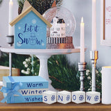 Winter Table Decor Wooden Block Sign, Let It Snow Decor Blue Winter Wonderland Centerpieces For Tables, Farmhouse Tiered Tray Decorations