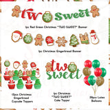 Christmas Gingerbread Man 2Nd Birthday Party Decor, Santa Claus Candy Xmas Ball Two Sweet Banner Snowman Elk Cake Topper Snowflake Latex Balloons For Second Birthday Party Supplies