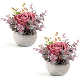 2 Pack Mini Potted Flowers, Pink Rose Artificial Flowers In Pot Fake Greenery Potted Plants Desk Shelf Decor For Home Office Living Room Bathroom