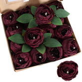 16Pcs Dark Red Peonies Artificial Flowers 3.5'' Big Fake Peonies Silk Flowers Bulk Faux Vintage With Stems For Wedding Bridal Centerpieces Table Decor Floral Arrangements (Burgundy)