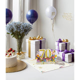 70Th Birthday Pop Up Card For Women And Men – 3D Sparkling Gold 70 With Balloons, Milestone Birthday Greeting Card With Envelope And Blank Note