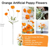 8 Stems Artificial Flowers Fake Faux Poppy Silk Bouquet Orange Flowers For Wedding, Home, Party Decoration,Table Centerpiece Arrangement(8, Orange)