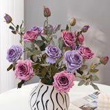 6 Pcs Faux Silk Roses Flowers Dried Artificial Roses Fake Roses Branches With Stems For Diy Bouquet Centerpieces Wedding Fillers Arrangements Shower Decorations(Dusty Purple+Dusty Pink)