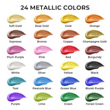 Metallic Acrylic Paint Set, 24 Metallic Colors In 2 Oz/60Ml Bottles, Metallic Shining Acrylic Paint, Rich Pigments Paint Perfect For Artists, Beginners On Canvas, Rocks, Wood, Fabric, Ceramic
