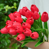 20 Pcs 13” Real Touch Red Tulips Artificial Flowers, Latex Pu Fake Faux Lifelike Flowers With Stems, For Christmas Valentine'S Day Mother'S Day Easter Home Decor Wedding Bouquet