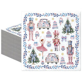 Nutcracker Christmas Napkins Decor - 50 Pcs Pink Blue Nutcrackers Xmas Party Decorations 2-Ply Watercolor Disposable Paper Cocktail Dinner Lunch Napkin Supplies For Winter Holiday Home