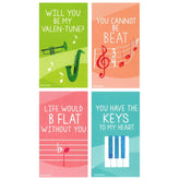 Mini Music Piano Instrument Theme Valentines (Wallet-Sized Cards With Tiny Envelopes) For Valentine'S Day (Set Of 24)