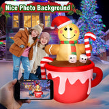 5Ft Christmas Inflatable Outdoor Decoration, Gingerbread Man In Coffee Mug Blow Up Led Light Christmas Inflatables Yard