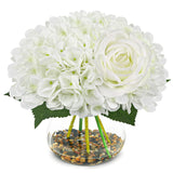 Artificial Hydrangea Flowers With Vase White Fake Flowers With Rose Faux Hydrangea Flowers With Faux Water Real Stone For Home Office Table Room Wedding Centerpiece Decorations