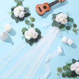 24 Sets Wedding Aisle Decorations For Wedding Ceremony Chair Artificial Roses And Eucalyptus Leaves With White Chiffon Ribbons For Reception Chair Arrangement Church Pew Flowers Decorations