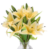 Lily Fake Flowers, 6Pcs Artificial Flowers Lily Silk Faux In Vase Real Touch For Home Decor Centerpiece Table Decorations Dining Room, Yellow