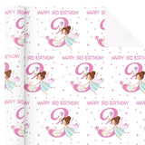 Girls 3Rd Birthday Wrapping Paper Roll - Mini Roll - 17 Inch X 16.5 Feet - Girl Fairy Happy 3Rd Birthday Wrapping Paper Perfect For Kids Girls, Baby Shower, Party