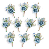Rose Boutonnieres For Men Wedding Groom And Groomsmen Boutonniere For Rustic Fall Vintage Wedding Prom, Dusty Blue,Set Of 10