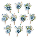 Rose Boutonnieres For Men Wedding Groom And Groomsmen Boutonniere For Rustic Fall Vintage Wedding Prom, Dusty Blue,Set Of 10