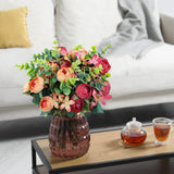 4 Bunches Peony Artificial Flowers Silk Faux Peonies With Plastic Eucalyptus Leaves Fake Bouquets For Home Indoor Outdoors Table Floral Arrangement Decoration (Red And Orange)
