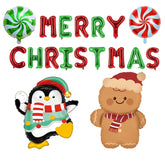Christmas Foil Balloons Red And Green Merry Christmas Balloons Cute Penguin Candy Lollipop Gingerbread Man Balloon For New Year Themed Party Decorations Xmas Party Supplies Sets-18 Pcs