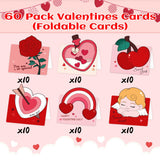 60 Pack Valentines Cards For Kids, Foldable Greeting Cards For Happy Valentine'S Day, Bulk Valentines Day Cards For Kids Classroom Exchange, Party Supplies Decorations