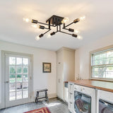 8 Light Black Sputnik Chandelier Semi Flush Mount Modern Ceiling Light Fixture