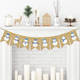 Winter Burlap Banner Blue White Snowman Snowflake Pre-Assembled Bunting Garland For Christmas Winter Holiday Party Hanging Decorations