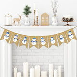 Winter Burlap Banner Blue White Snowman Snowflake Pre-Assembled Bunting Garland For Christmas Winter Holiday Party Hanging Decorations