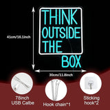 Think Outside The Box Neon Sign Ice Blue White USB Dimmable LED Wall Light for Classroom Office Decor