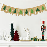 Christmas Burlap Banner Glitter Green Xmas Tree Pre-Assembled Bunting Garland For Christmas Winter Holiday Party Hanging Decorations
