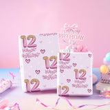 12Th Birthday Wrapping Paper Girls, Hearts And Pink Number 12 Balloons Happy Birthday Design, 12 Years Old, Mini Roll, 17 Inches X 16.4 Feet, Perfect For Girls' Birthday Party Gifts